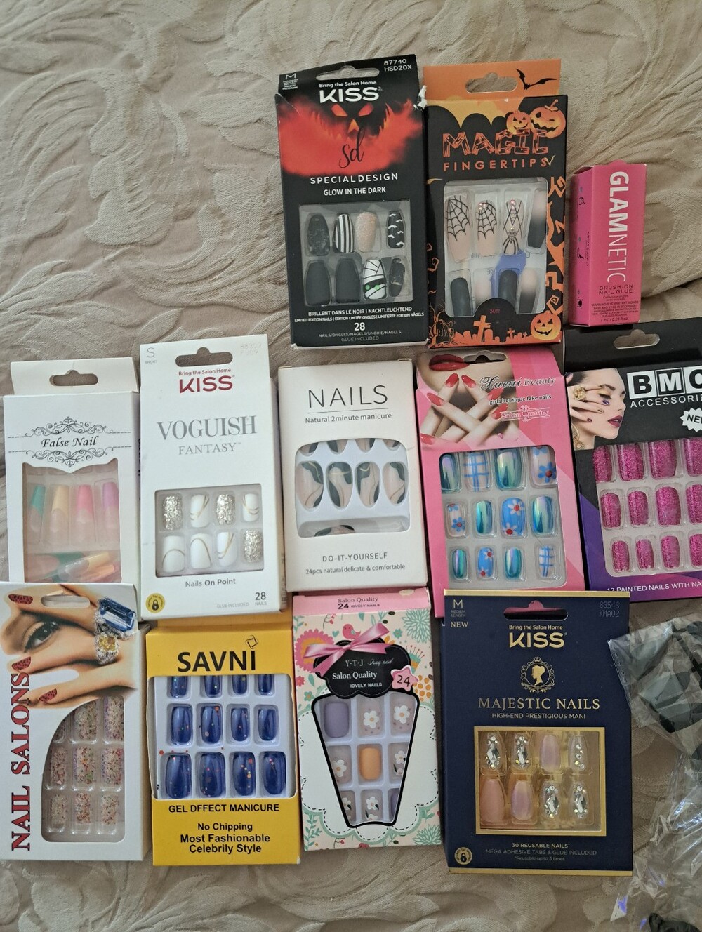 Kiss, SAVNI, YTJ, + Assorted Press-On Nail Collection W Glamnetic Glue
